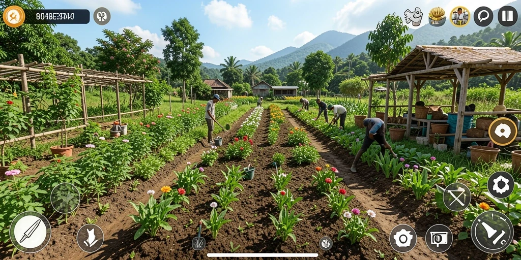 Screenshot menunjukkan pemain berinteraksi dengan kebun mereka di 8364.