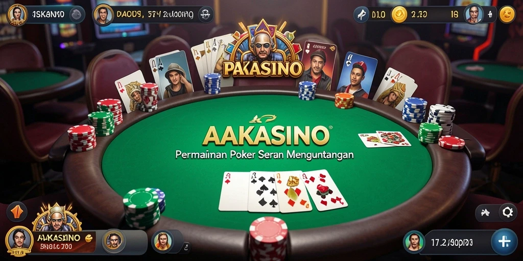 Screenshot gameplay AAKASINO dengan pemain bersaing di meja poker.
