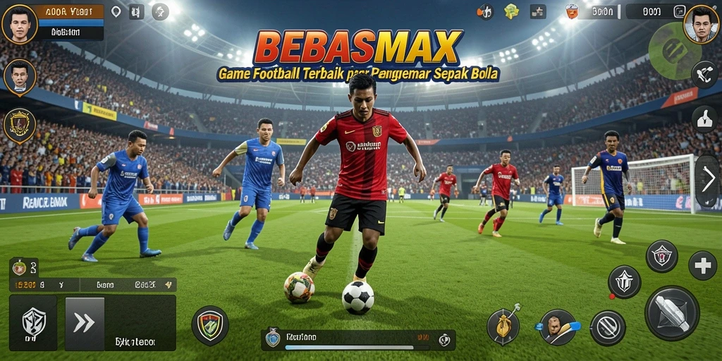 Tampilan gameplay seru di BEBASMAX dengan aksi sepak bola menegangkan.