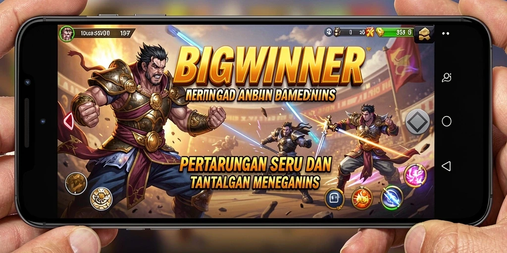 Tangkapan layar utama gameplay BIGWINNER yang menampilkan pertarungan intens.