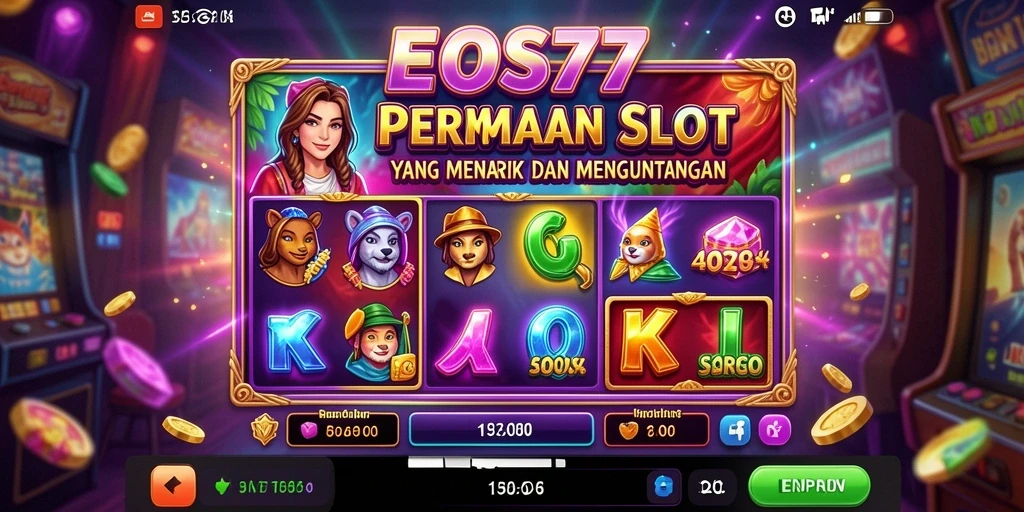 Tampilan gameplay menarik dari EOS77 dengan simbol Slot yang berwarna-warni.