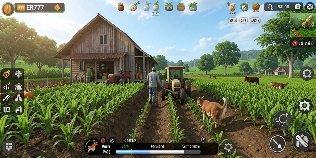 Tampilan gameplay ER777 dengan aktivitas bertani yang seru dan interaktif.