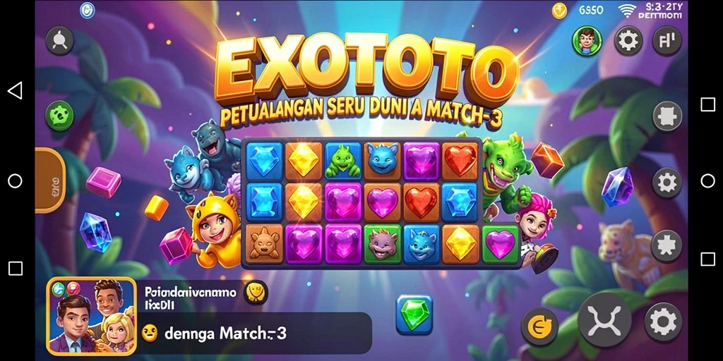 Gambaran gameplay EXOTOTO dengan elemen Match-3 yang menantang.