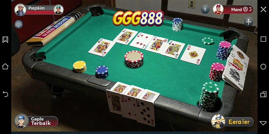 Screenshot gameplay GGG888 menunjukkan suasana permainan gaple yang seru.