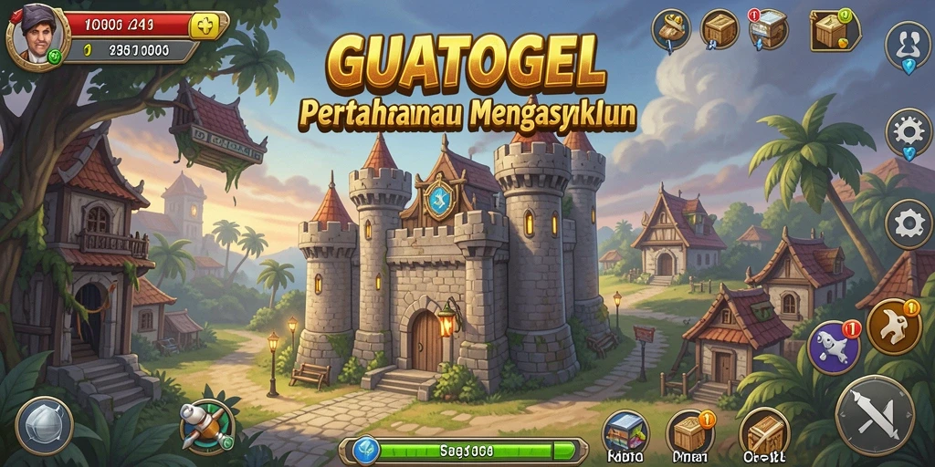 Screenshot gameplay GUATOGEL dengan menara dan musuh yang menarik.