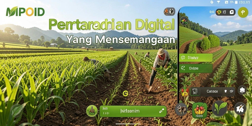 Tampilan gameplay MPOID dengan aktivitas bertani yang menarik.