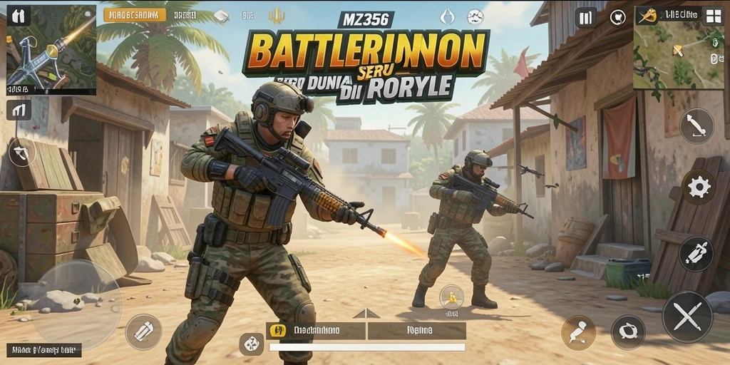 Screenshot menunjukkan aksi seru gameplay Battle Royale di MZ356.