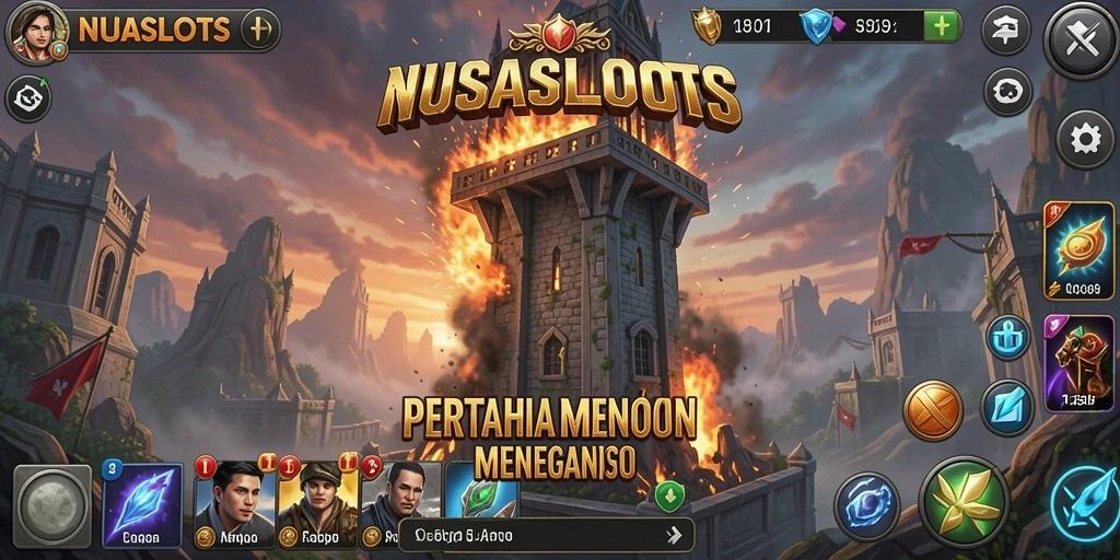 Tampilan gameplay seru Tower Defense di NUSASLOTS dengan strategi menara.
