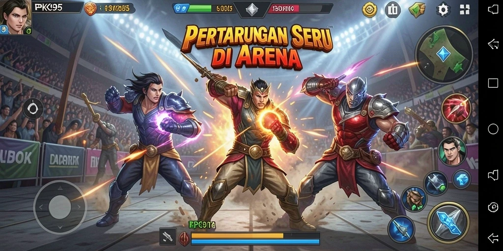 Tangkapan layar PK95 menampilkan aksi pertarungan yang mendebarkan antara dua karakter.