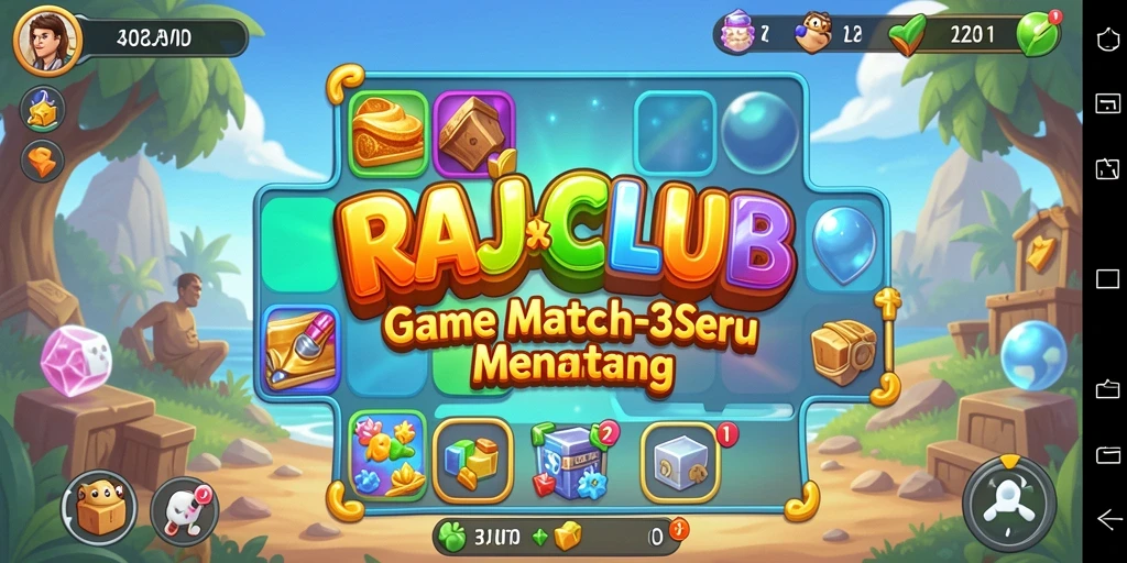 Screenshot gameplay RAJACLUB dengan aksi mencocokkan permata yang seru.