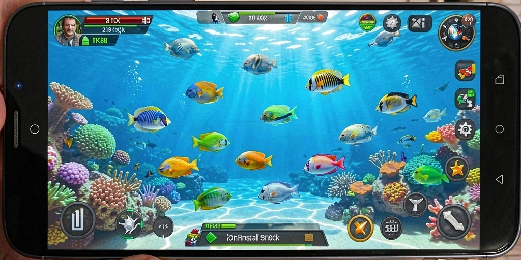 Screenshot permainan menunjukkan aksi tembak ikan yang seru.