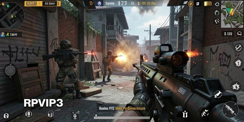 Screenshot RPVIP3 menampilkan pertarungan seru dalam game FPS.
