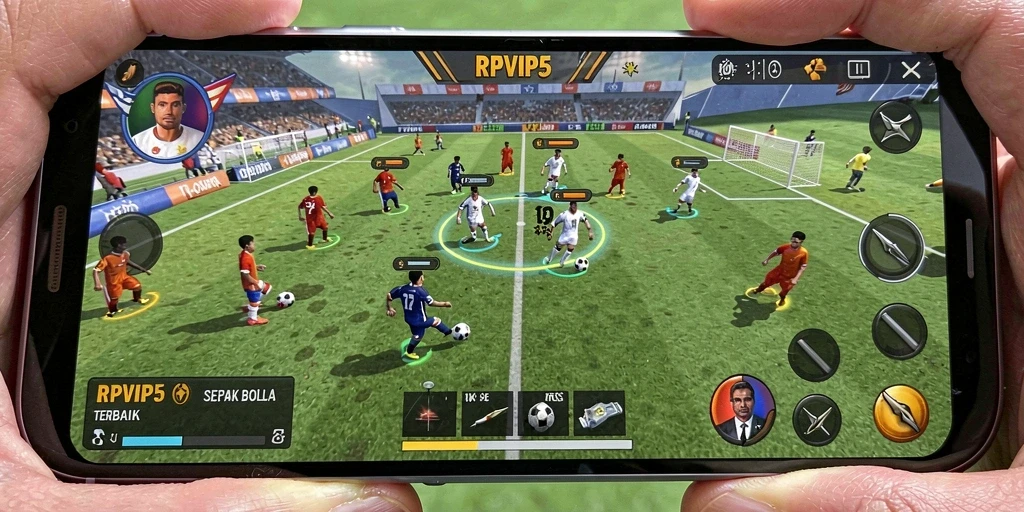 Tampilan gameplay seru dalam RPVIP5 dengan aksi sepak bola yang mendebarkan.